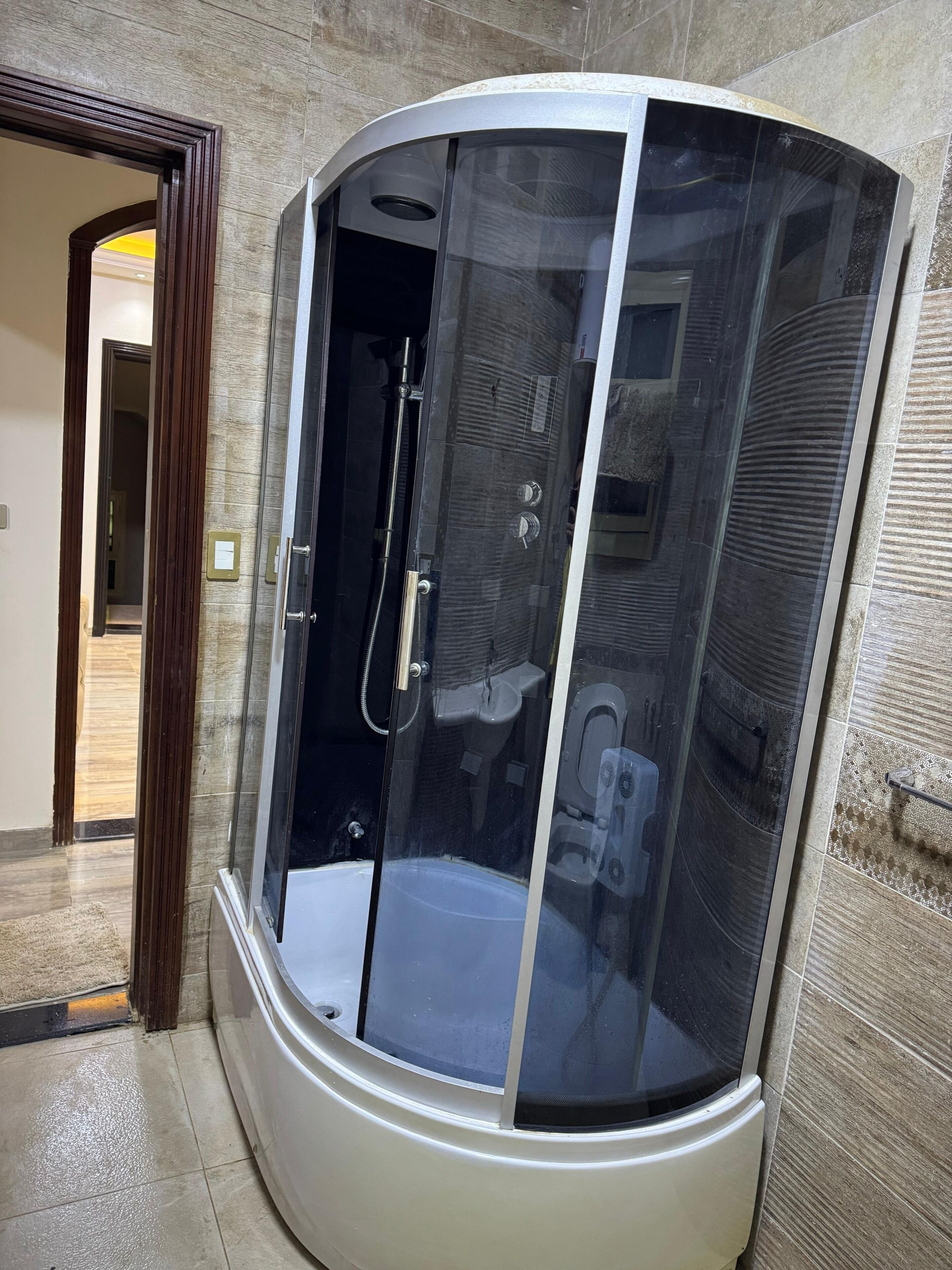 Jetted tub, towels, soap, toilet paper