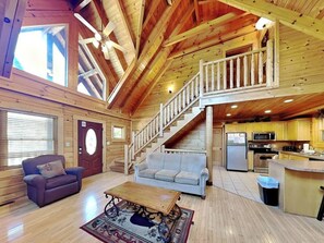 Smart TV, fireplace - Spacious Smoky Mountain Cabin Rental | Sleeps 12 | Game Room & Hot Tub (Pigeon Forge)