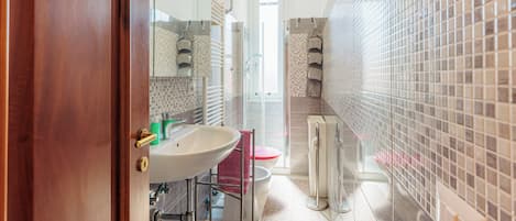 Hair dryer, bidet, towels, soap
