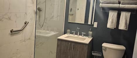 Ducha, secador de pelo, bidet, toallas