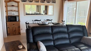 TV, fireplace, books