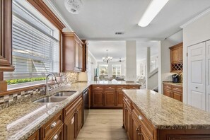 Fridge, microwave, oven, stovetop - Crystal Beach Destin Home | 6BR w/ Private Pool & Carriage House | Walk to Beach (Destin)