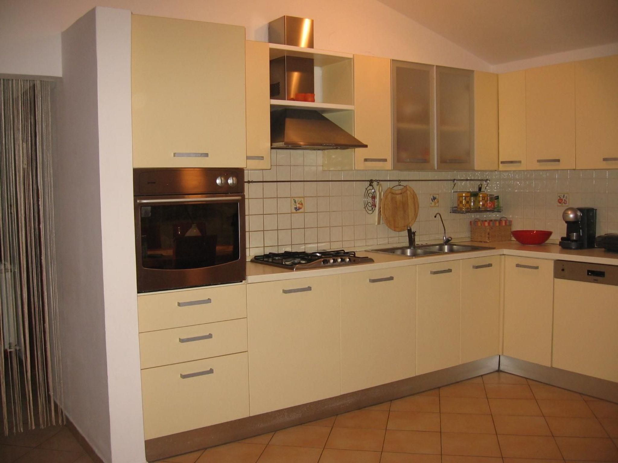 Fridge, oven, dishwasher, cookware/dishes/utensils