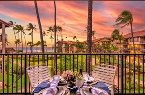 Outdoor dining - NEW! Papakea Studio with Private Lanai, Resort Amenities, and Complimentary Rental Car Included! PKD-303 by KBM (Lahaina)