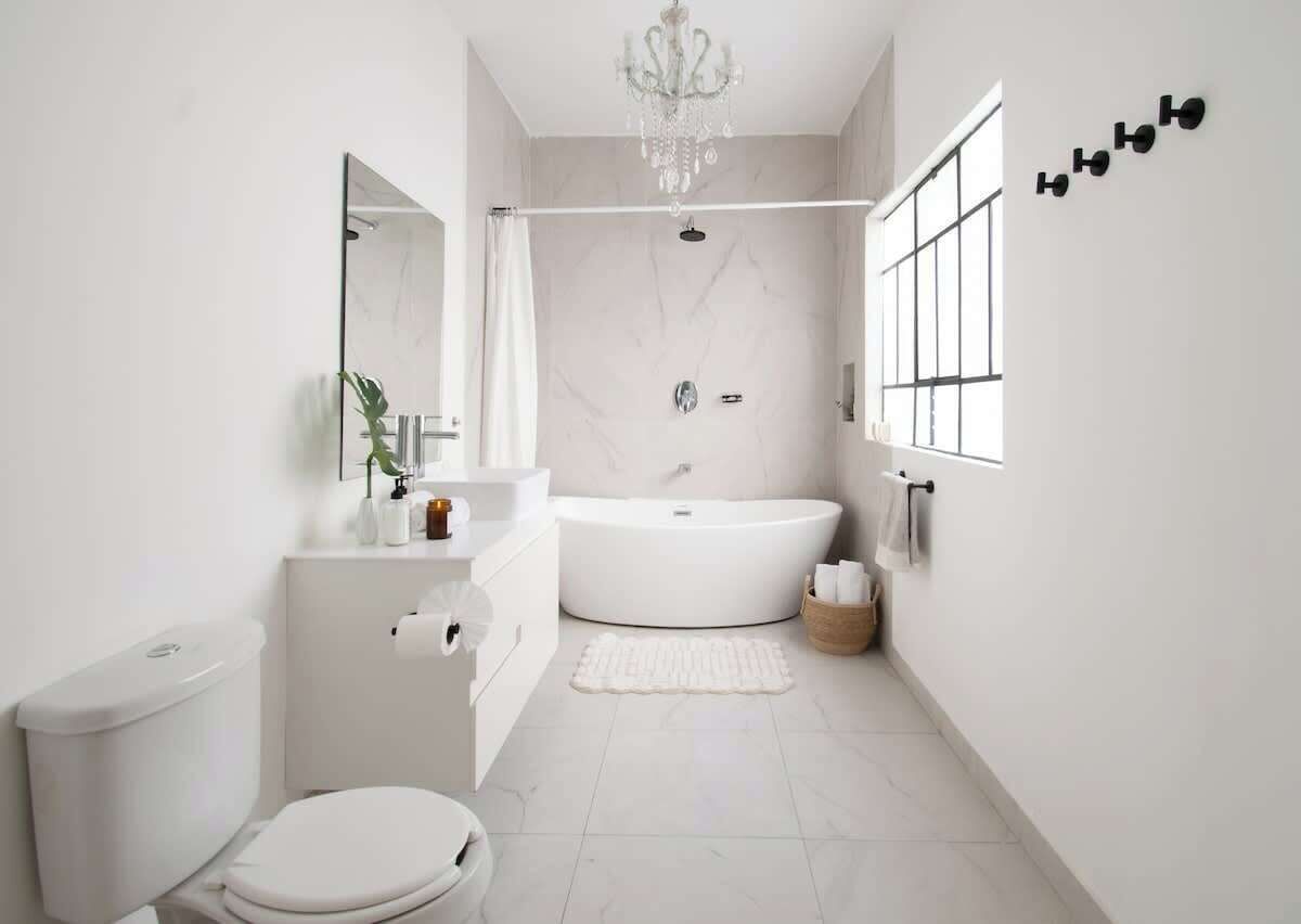 Shower, hair dryer, shampoo