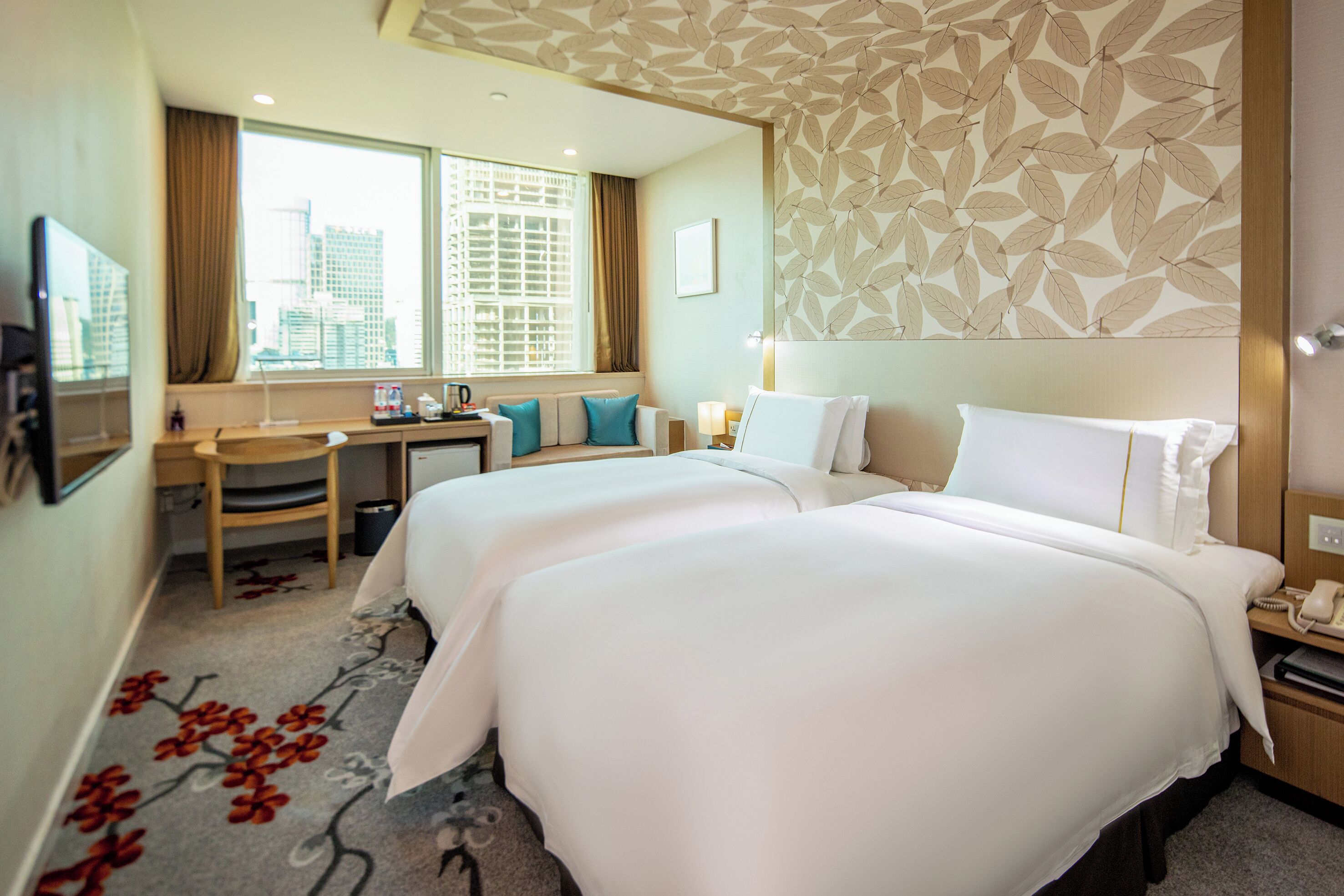 Comfort-værelse med 2 enkeltsenge - flere senge - byudsigt