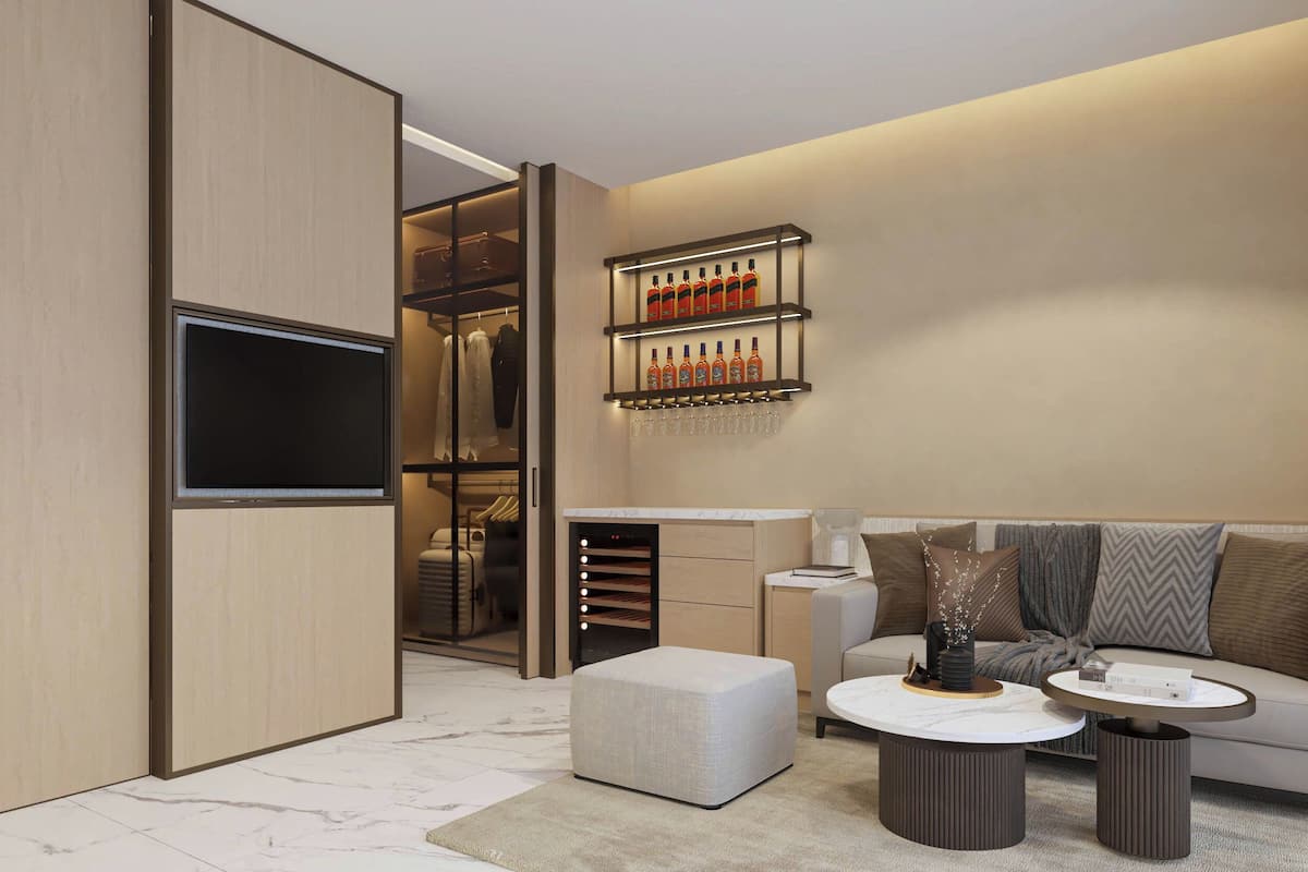 Suíte executiva, sacada, vista para o jardim