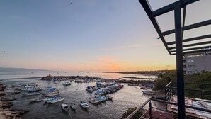 A harbor with boats docked, a clear sky, and a distant shoreline. - Amaizing View Islas Marietas (Punta de Mita)