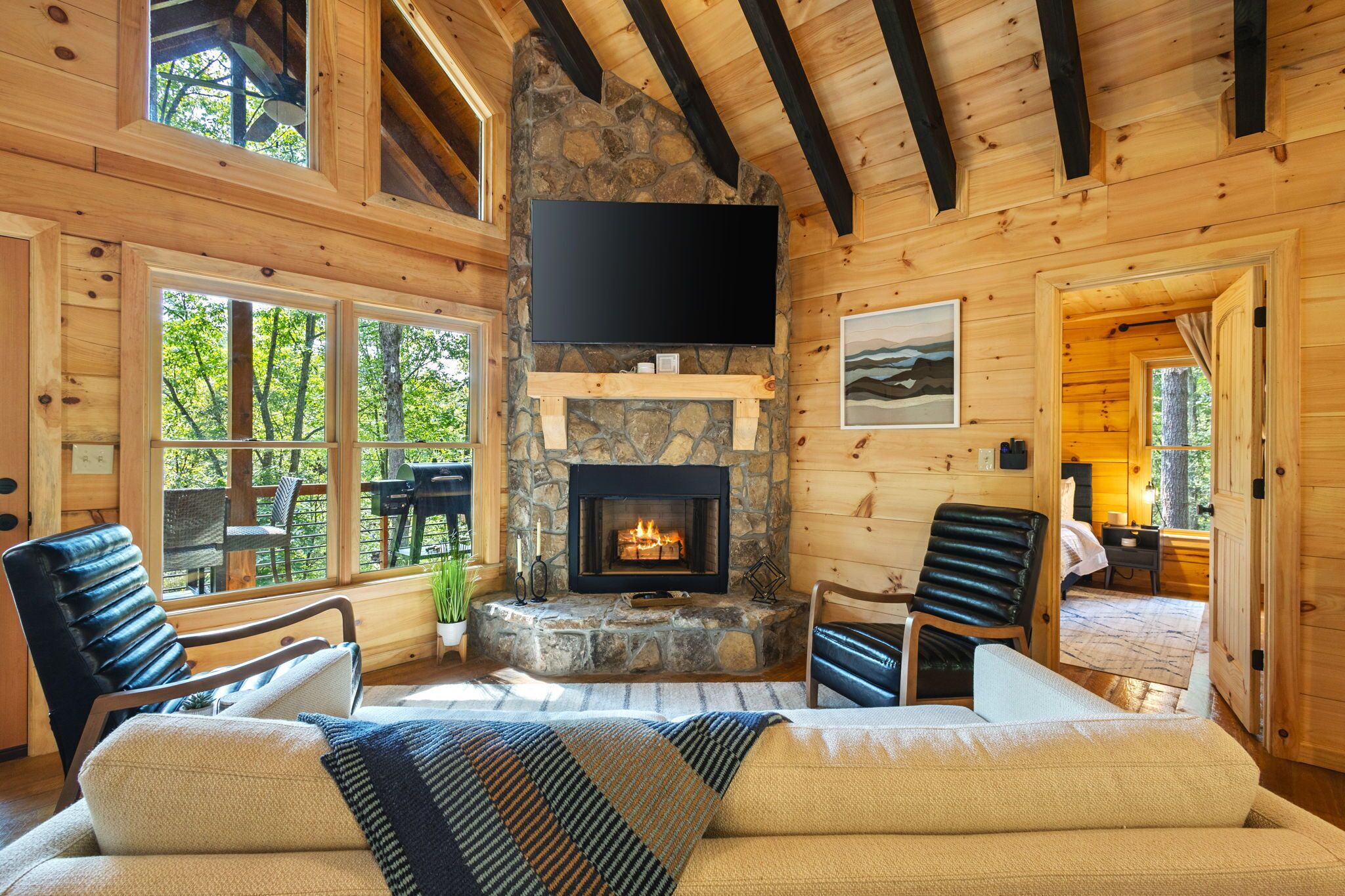 Smart TV, fireplace, stereo