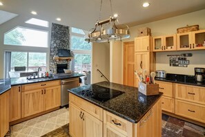 Coffee, Then Lake - Counter space, quality coffee, and a bright window set the tone for a perfect morning. - Lakefront A-Frame | Private Pool, Beach & Dock! (Bumpass)