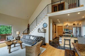 Made for Gathering - The great room's generous layout invites the whole group to settle in and stay awhile. - Lakefront A-Frame | Private Pool, Beach & Dock! (Bumpass)