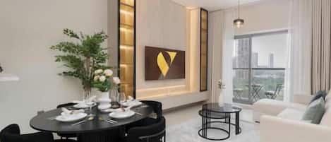 Luxury Apartment, Balcony, City View | In-room dining