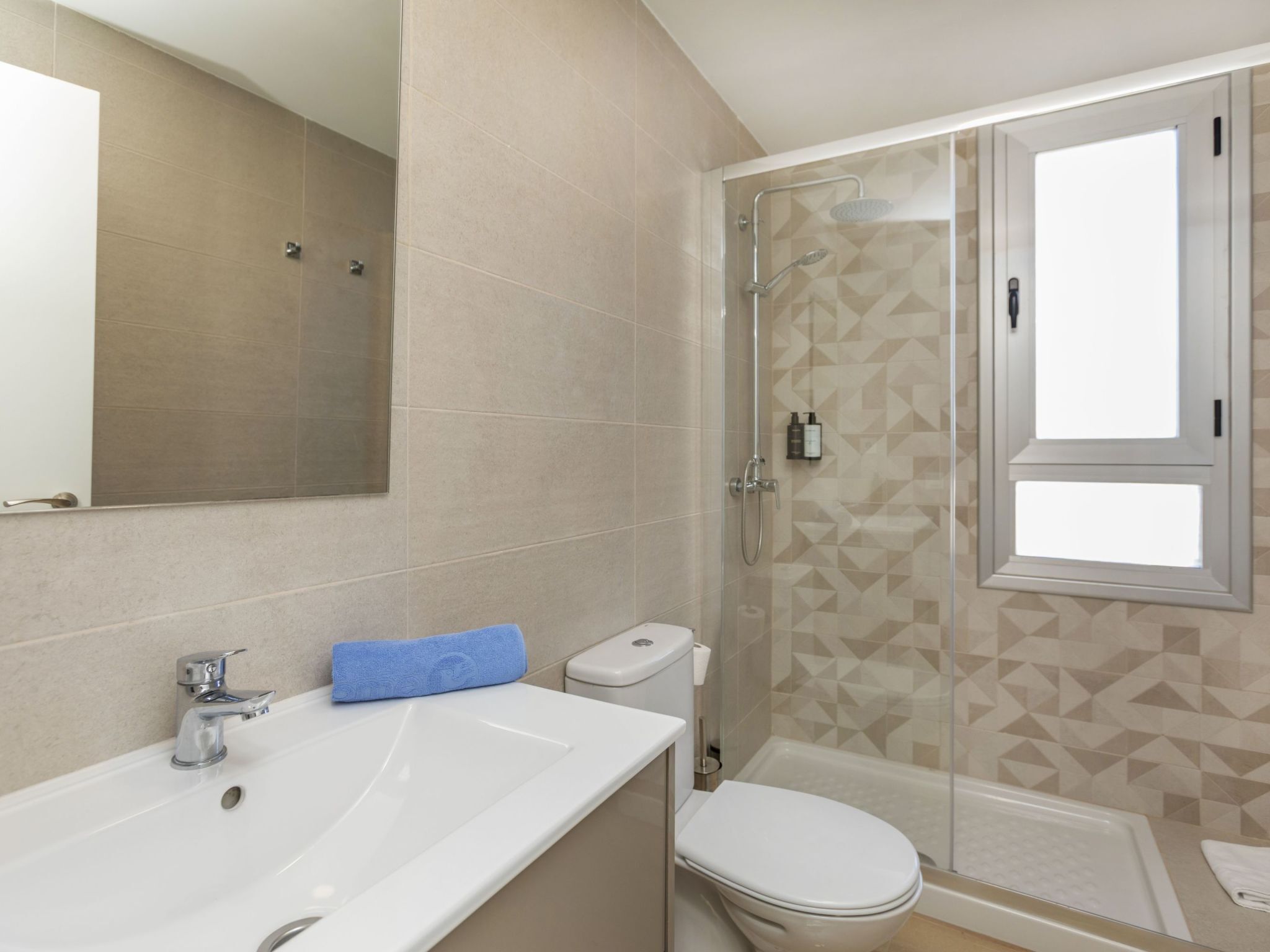 Une salle de bain avec un lavabo, des toilettes et une douche.