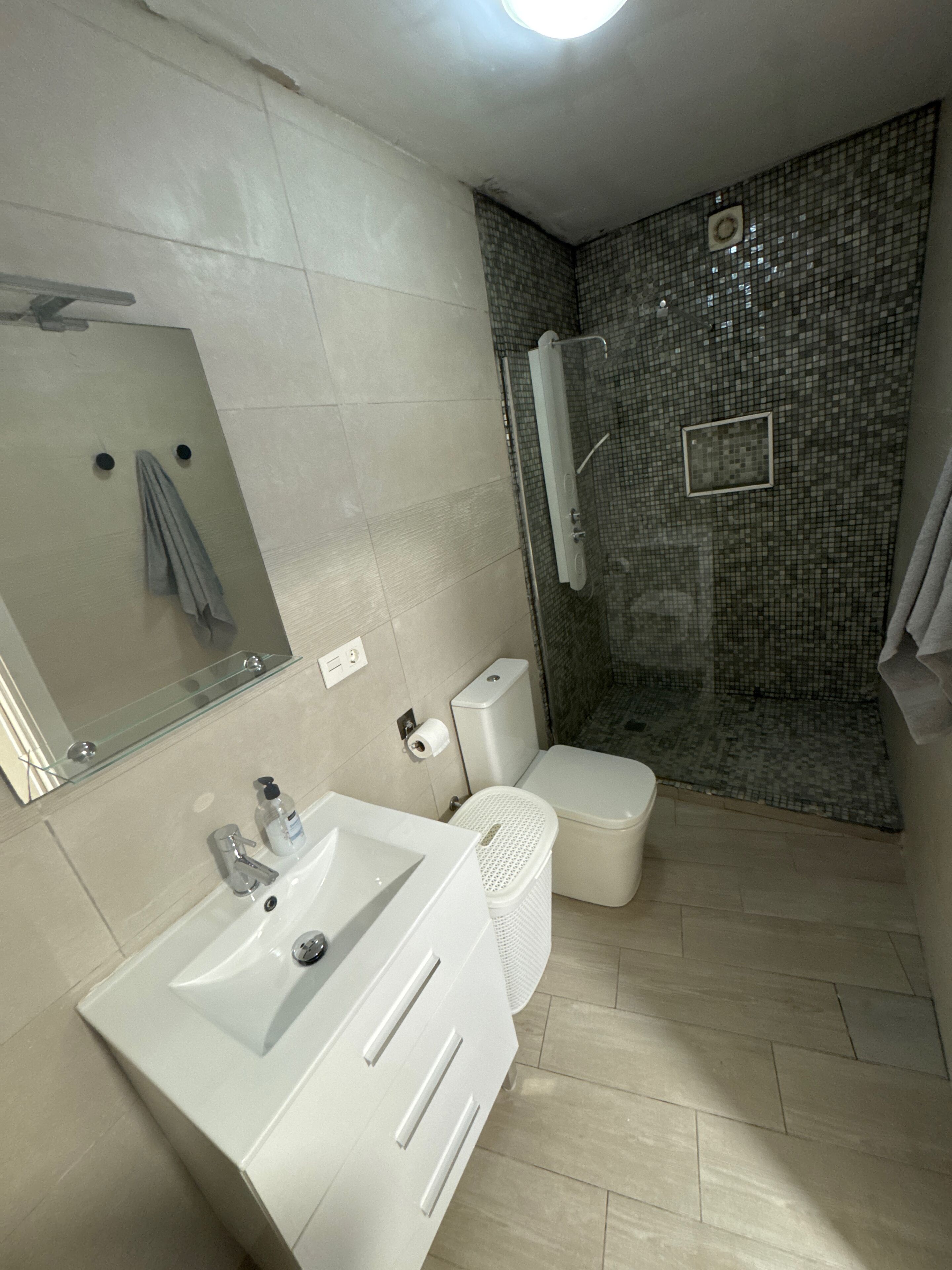 Hair dryer, towels, toilet paper