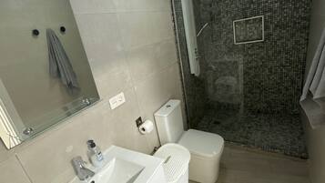 Hair dryer, towels, toilet paper