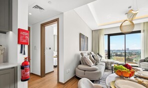 Luxury Apartment, City View | Living area - Sunset Burj View Premium City Walk 1BR (Dubai)