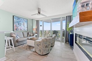 TV, fireplace - Fun 2br Oceanview in One of Myrtles newer Resorts (Myrtle Beach)