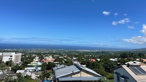 A residential area with houses, some with solar panels, and a clear blue sky. - Peaceful lodging in Tampon, ocean view - 2 guests (Le Tampon)