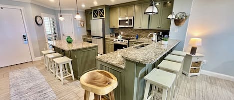 Fridge, microwave, oven