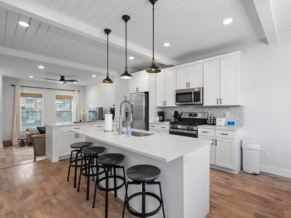 Fridge, microwave, oven, stovetop - Wasatch Springs 1065 | Modern 4BR Townhome Near Park City Slopes (Heber City)