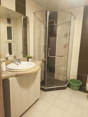 Secadora de cabello, toallas, jabón, papel de baño 