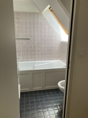 Regadera, toallas, papel de baño 