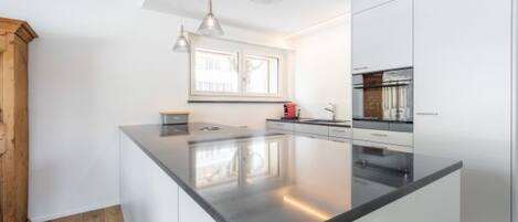 Fridge, oven, dishwasher, cookware/dishes/utensils