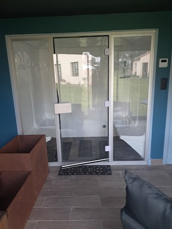 Exterior detail. Unusual stay in a caravan with private jacuzzi pets welcome!