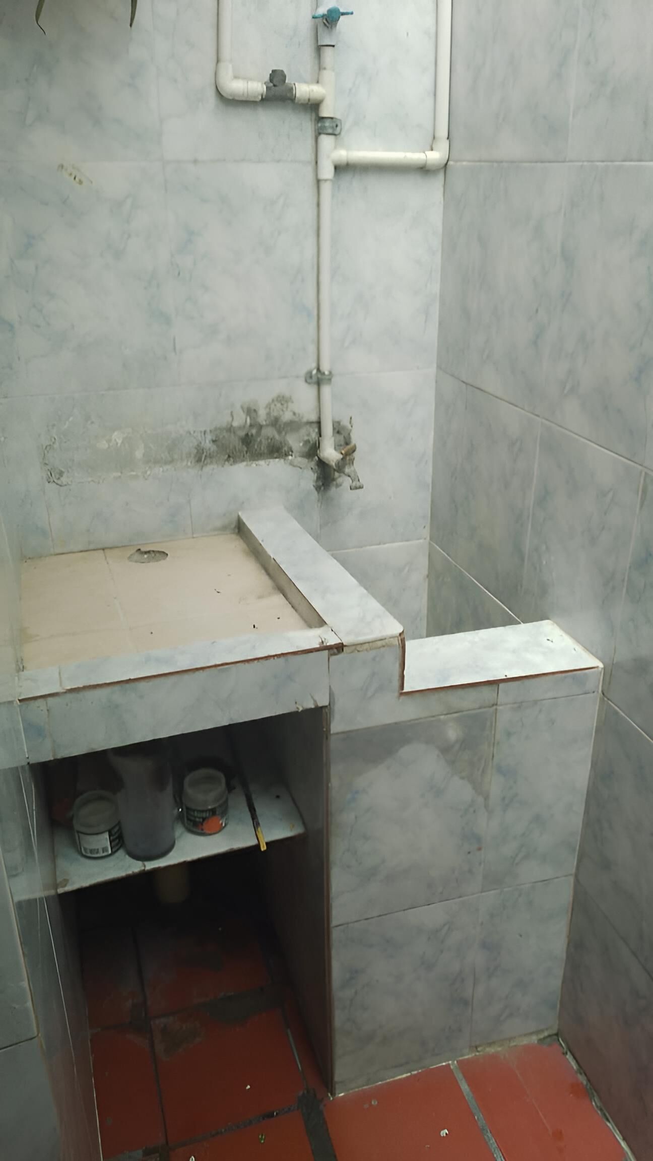 Une petite salle de bain avec un lavabo, un miroir et une douche.