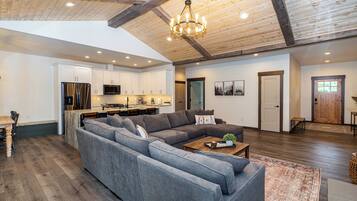 Smart TV, fireplace, video games, foosball