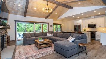 Smart TV, fireplace, video games, foosball