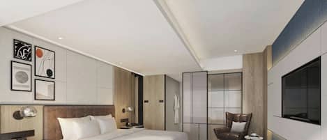 Chambre, 1 trĂšs grand lit, vue sur la ville