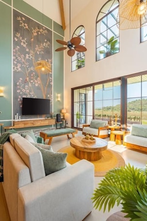 Deluxe Villa | Living area. ELIVAAS 4BHK Luxury villa with Pvt Pool, Villa Verde, The Banyan Bliss