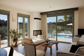 TV, fireplace, offices - Villa Agrielia by Arbora Olea Luxury Villas, Rethymno Luxury Villas (Rethymno)