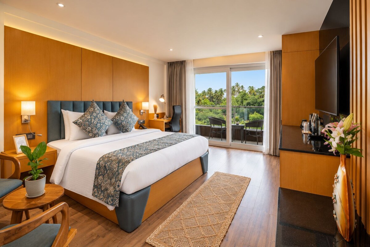 Executive studio suite | Luxe beddengoed, donzen dekbedden, een minibar, een kluis op de kamer