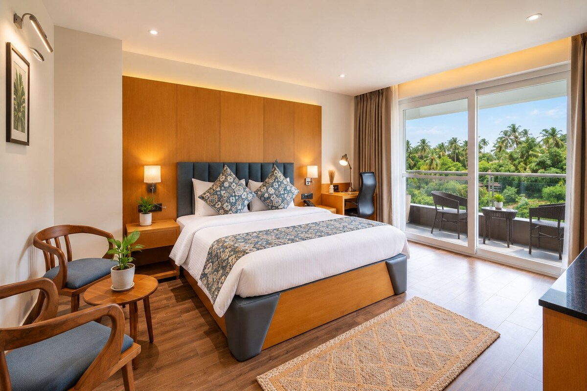Deluxe kamer | Luxe beddengoed, donzen dekbedden, een minibar, een kluis op de kamer