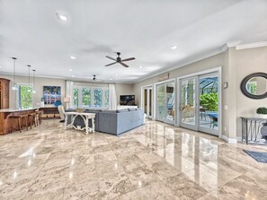Smart TV, fireplace, table football, ping pong - BEST Luxury Bradley Circle Beach House | Pool, Hot Tub, Elevator, Game Room, Walk to Beach (Hilton Head Island)