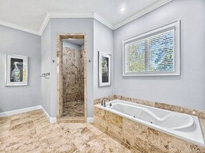 Shower, hair dryer, towels - BEST Luxury Bradley Circle Beach House | Pool, Hot Tub, Elevator, Game Room, Walk to Beach (Hilton Head Island)