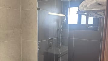 Shower, hair dryer, bidet, towels