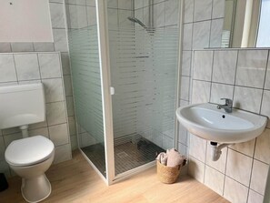 Shower, soap, toilet paper