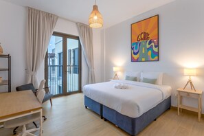 Desk, iron/ironing board, WiFi, bed sheets - Le Ciel - 2BR Beachfront with Amazing City and Burj Khalifa View (Port De La Mer)