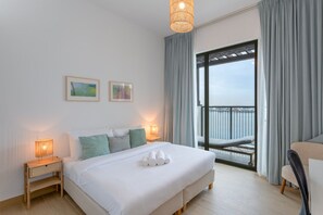 Desk, iron/ironing board, WiFi, bed sheets - Le Ciel - 2BR Beachfront with Amazing City and Burj Khalifa View (Port De La Mer)