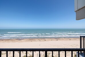 On the beach, sun-loungers, beach towels - Oceanfront Condo at SPI - Dogs Welcome: Just Steps From the Beach! (South Padre Island)
