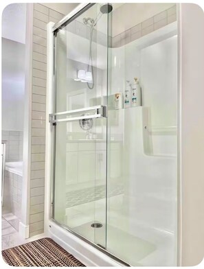 Hair dryer, bidet, towels, soap