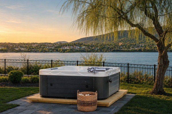 Hot tub facing Hudson River
