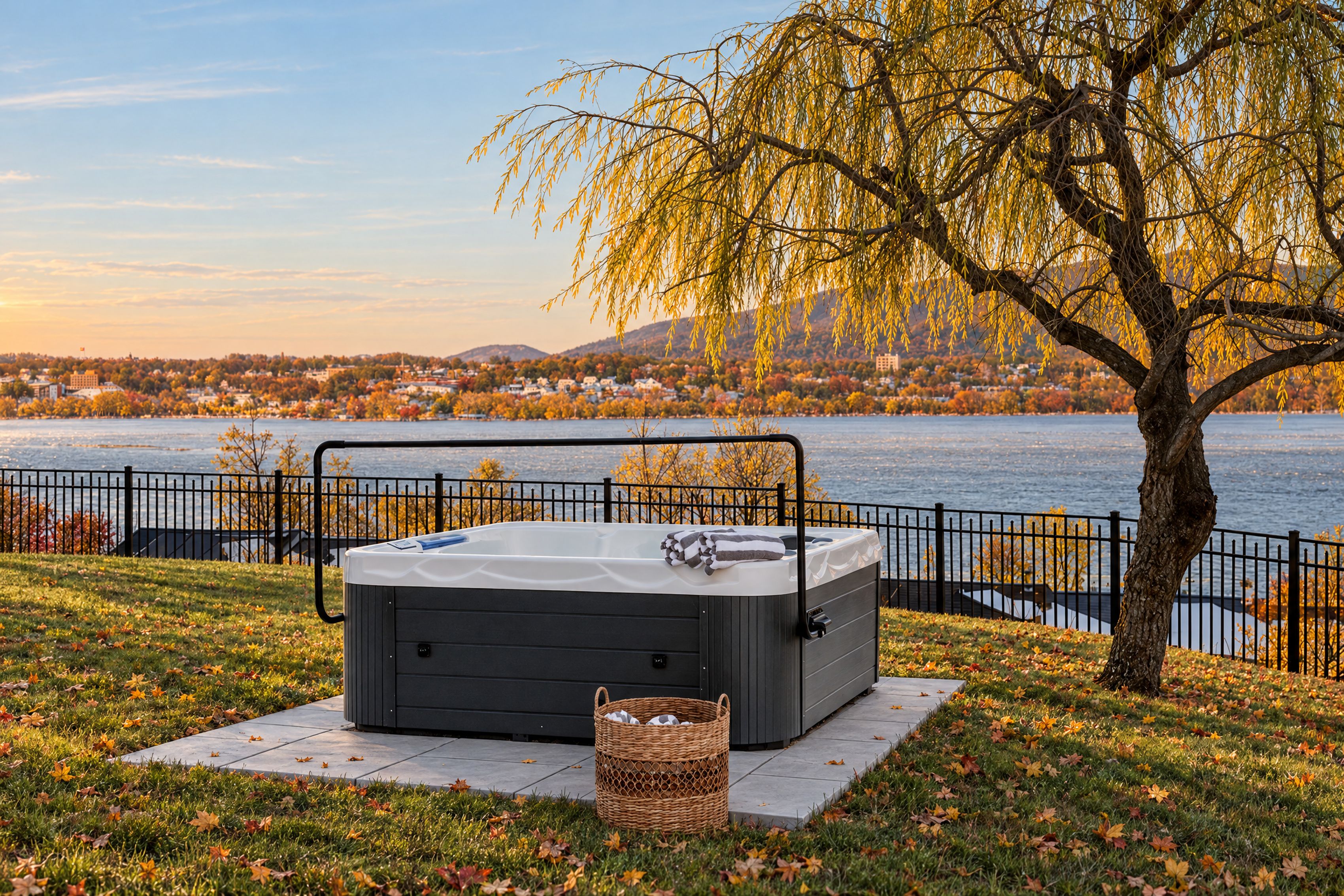 Hot tub facing Hudson River