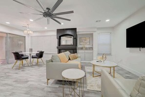 TV, offices - Modern 4BR Paradise with Pool and Arcade Fun! (North Las Vegas)