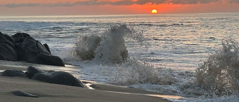 Playa en los alrededores, camastros y toallas de playa