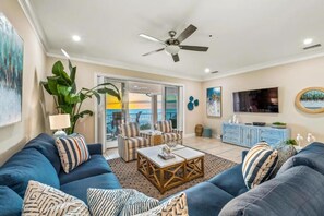 Deluxe Condo, 3 Bedrooms, Beach View, Beachfront | Living area - Anna Maria Island - 6426 LaPlage (Holmes Beach)