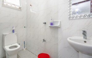 Shower, bidet, towels, soap